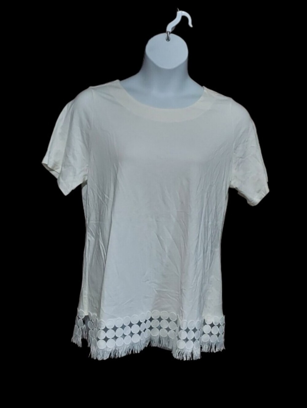 NWT CJ Banks White Short-Sleeve Top with Decorative Circle Hem Size 14W - Picture 3 of 6